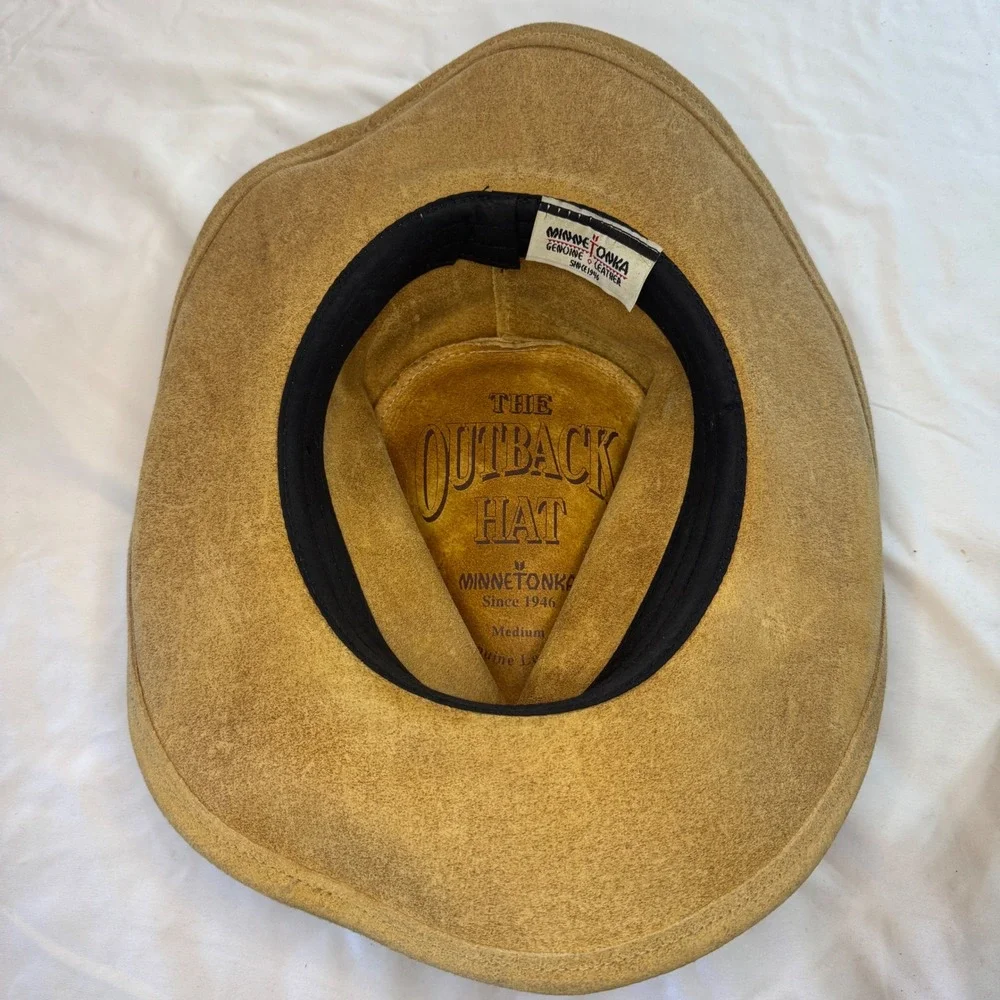 Minnetonka The Outback‎ Hat Men's Medium Tan Genuine Leather Western Cowboy Hat